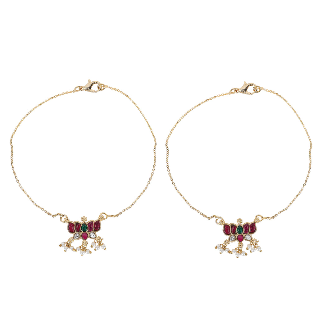 22k Gold Plated kamal Kundan Payal