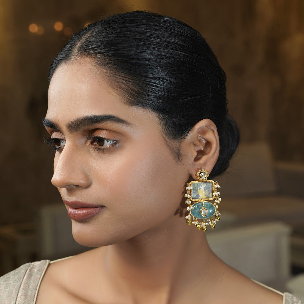 Pichwai Dayamai 22k Gold Plated Earring