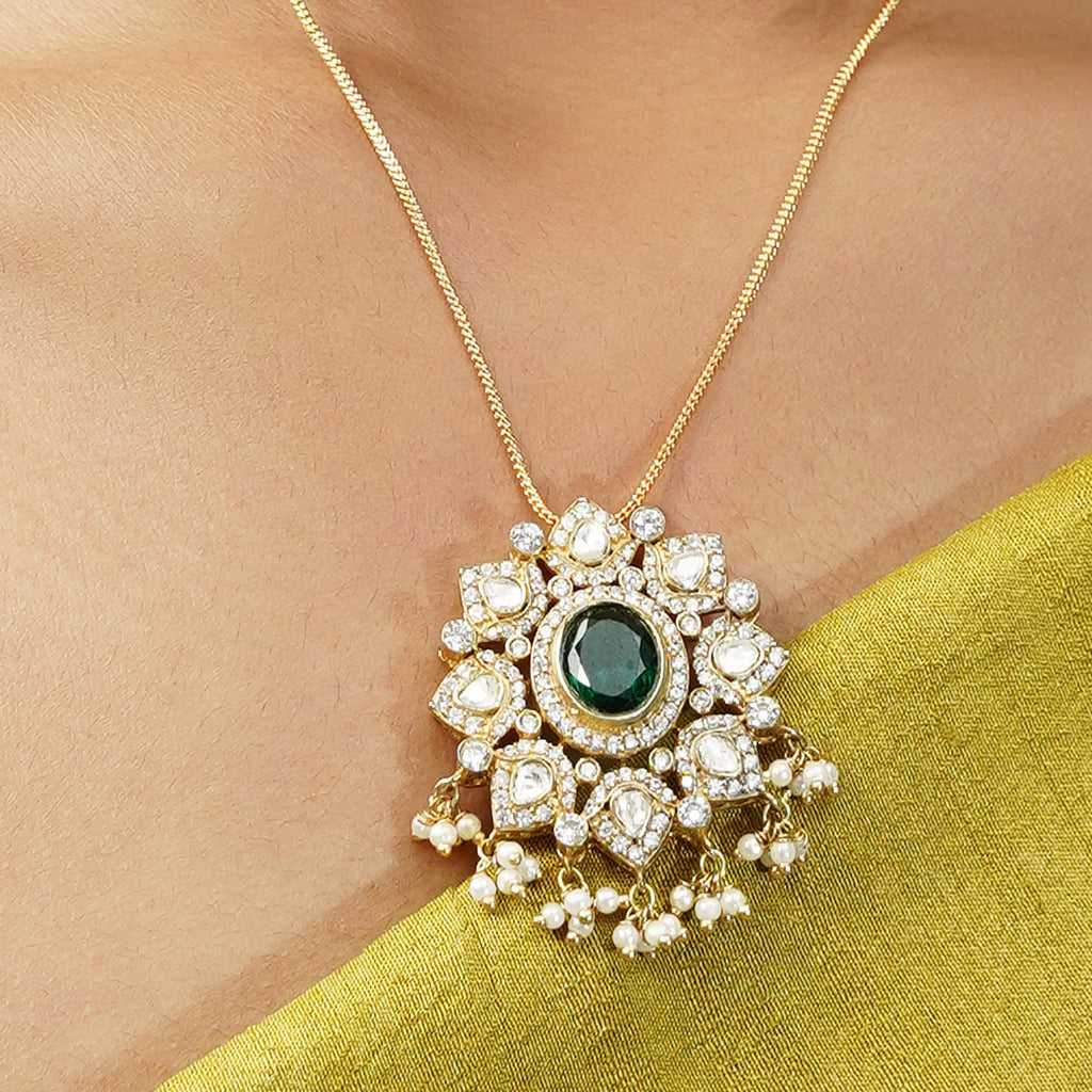 Gemstone 22k Gold Plated Pendant