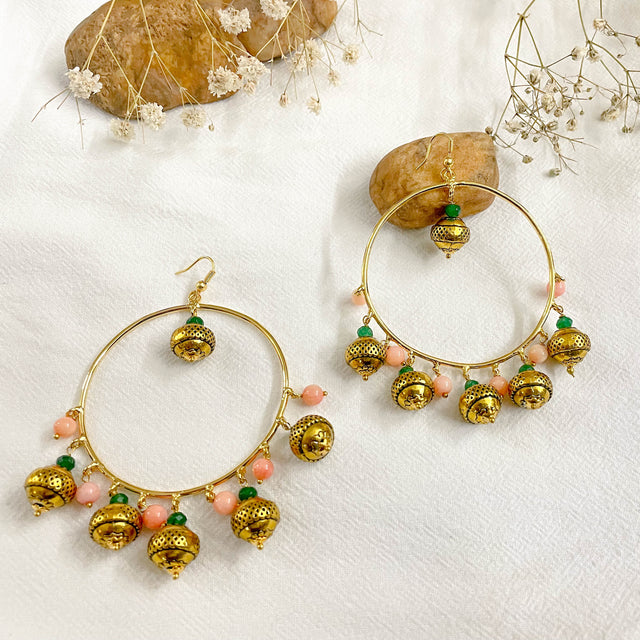 Gold Plated Balan Pink Coral Gold Beads Hoops
