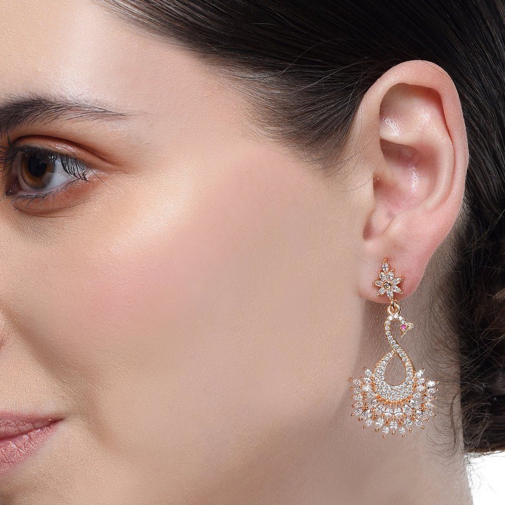 Forever Zircon Peacock Rose Plated Earrings