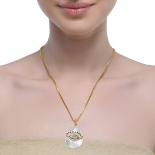 Zircon Grishma Gold Plated Evil Eye MOP Pendant Chain