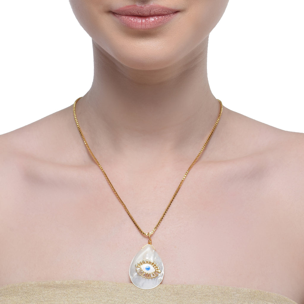 Grishma Gold Plated Evil Eye MOP Exclusives Pendant Chain