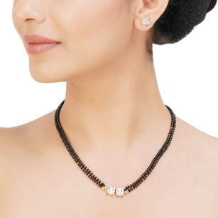 MANGLAL SUTRA SQUARE GOLD PLATED NECKLACE SET