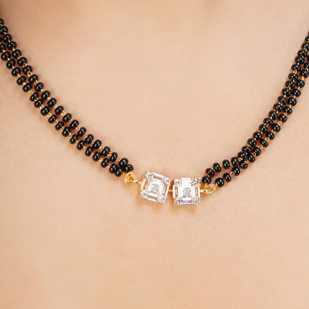 MANGLAL SUTRA SQUARE GOLD PLATED NECKLACE SET