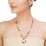 NAVRATNA FLOWER PENDANT SET