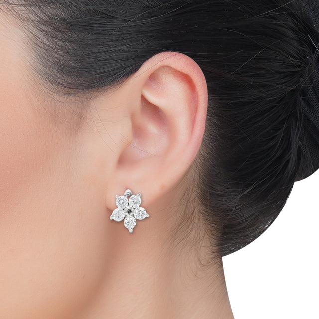 Dainty Silver Plated  Zircon Flower Huggie Earrings