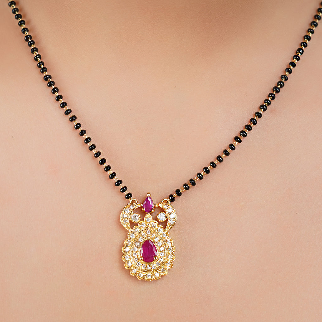 Gold Plated Ruby Drop Mangalsutra