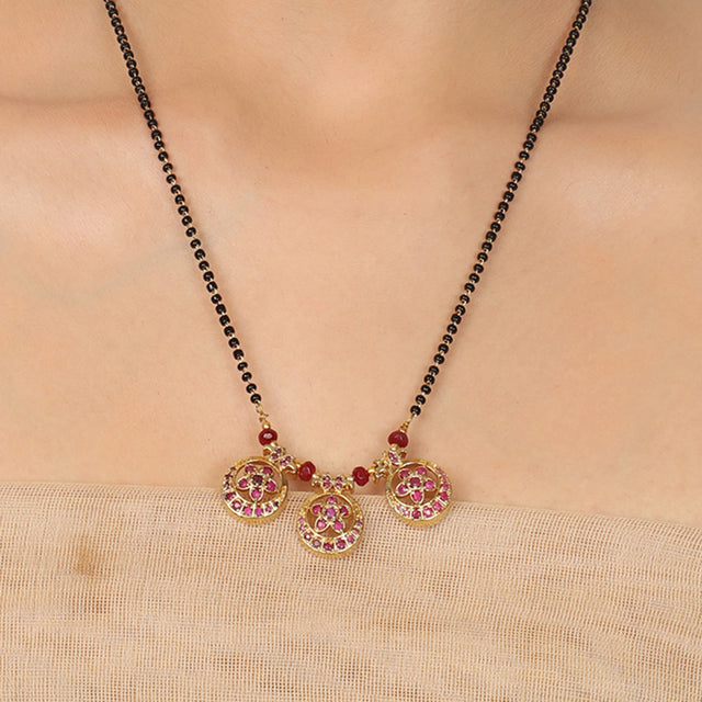GOLD PLATED MANGAL RUBY DISCS MANGALSUTRA