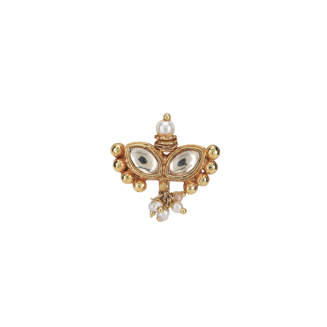 22k Gold Plated Kundan Nosepin (Clip On)