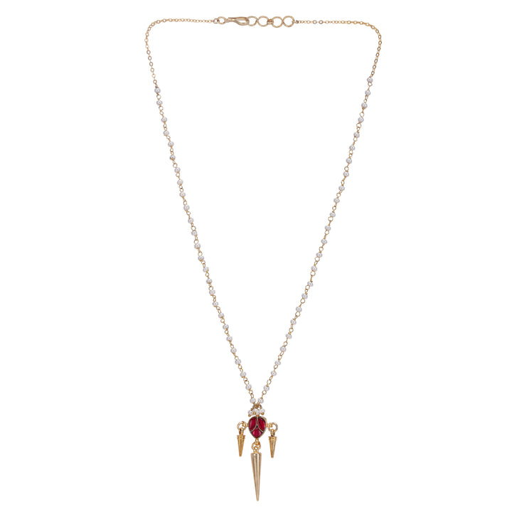 Noor 22 K Gold Plated kundan Red Pan Necklace