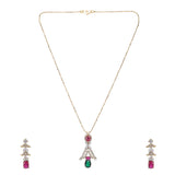 Gemstone Harisha 22k Gold Plated Pendant Set