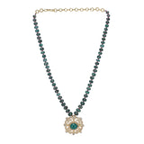 Gemstone Green Onyx 22k Gold Plated Pendant Set