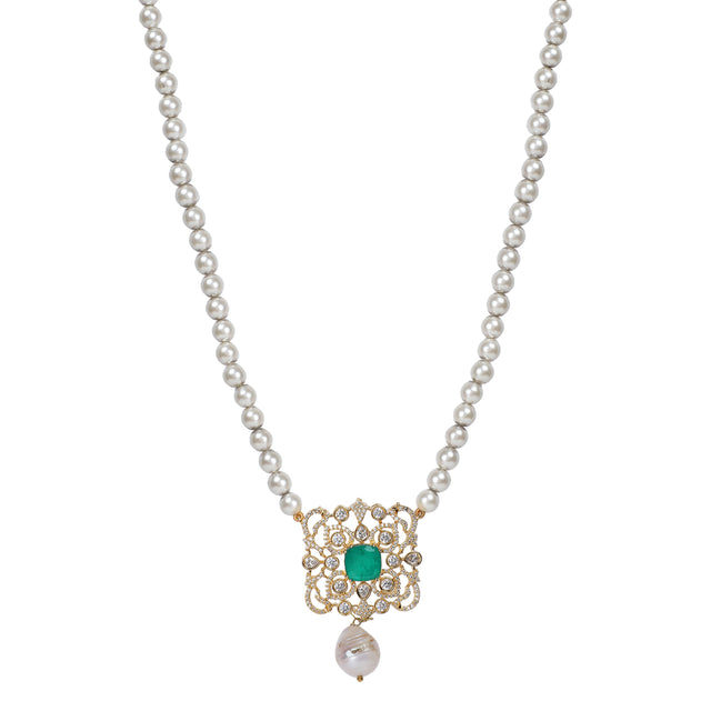 Gemstone Square 22k Gold Plated Pendant Set