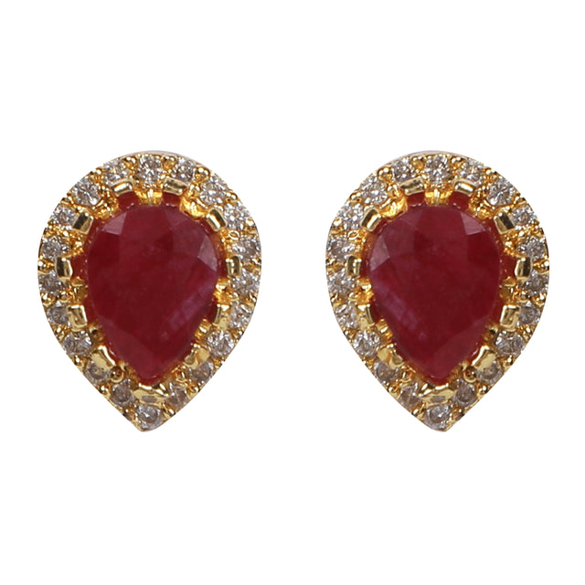Gemstone Ruby 22k Gold Plated Pendant Set