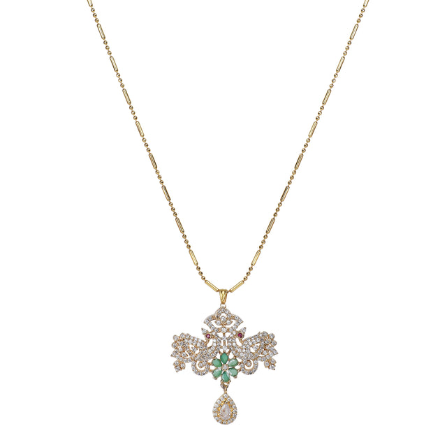 Gemstone Kalindi 22k Gold Plated Pendant Set