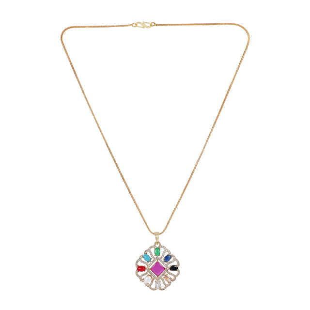 22k Gold Plated Teej Navratna Pendant Set