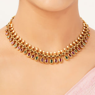 22k Gold Plated Sunheri Kundan Necklace Set