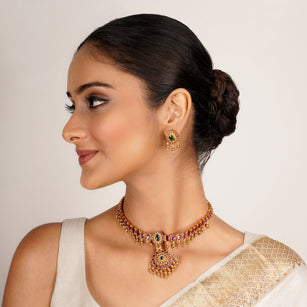 22k Gold Plated Kanaka Ravina Necklace Set