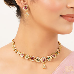 22k Gold Plated Sunheri Mohini Necklace Set