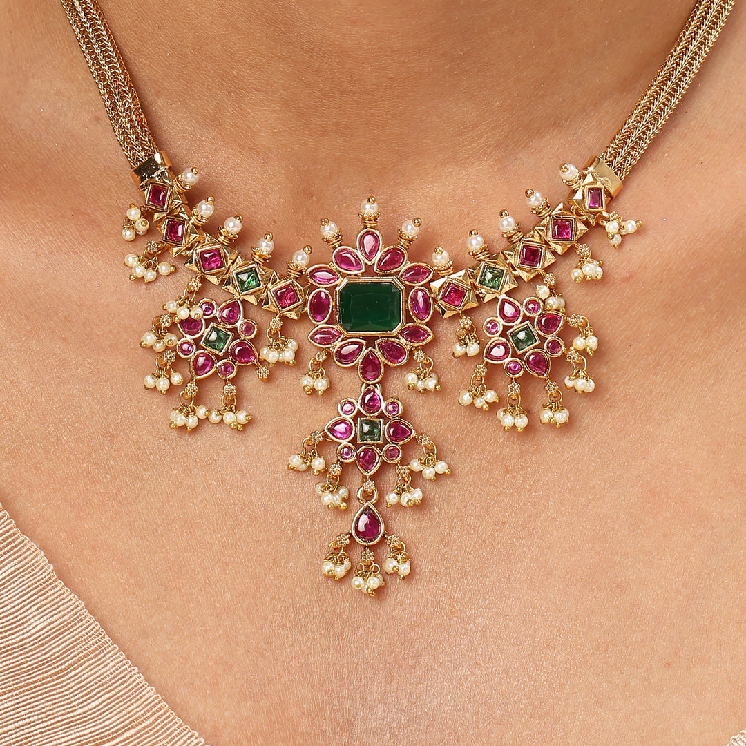 22k Gold Plated Kanchan Sharada Necklace Set