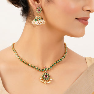 22k Gold Plated Sunheri Panna Necklace Set