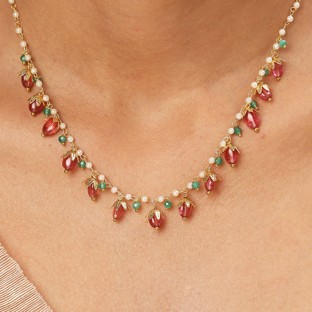 22k Gold Plated Gulabi Bhavika Necklace Set