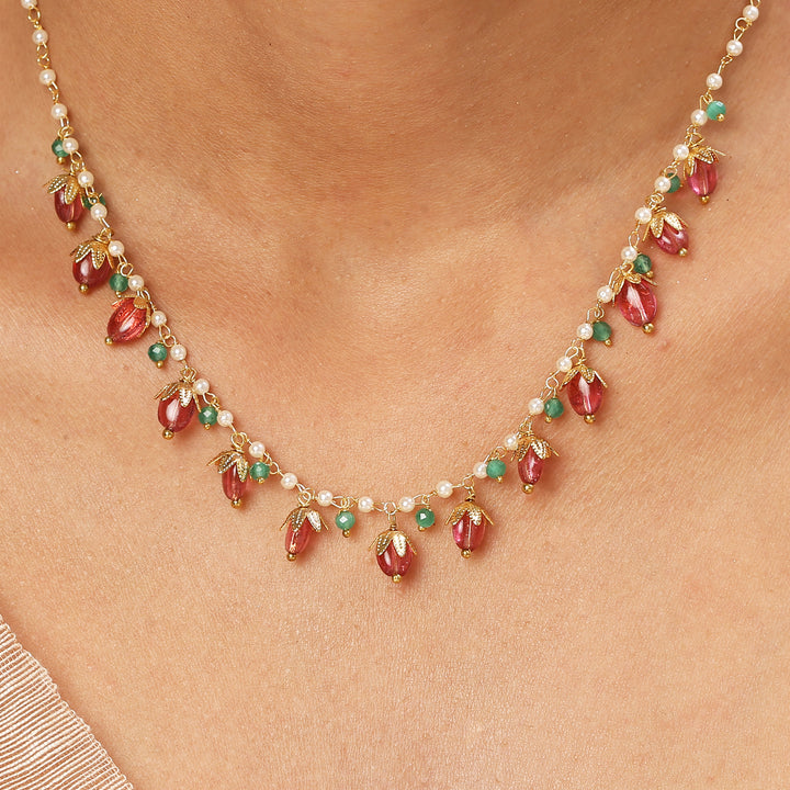 22k Gold Plated Gulabi Bhavika Necklace Set