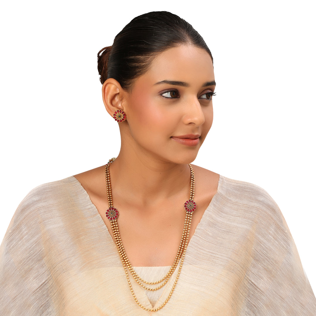 22k Gold Plated Kanchan Navaratna Necklace Set