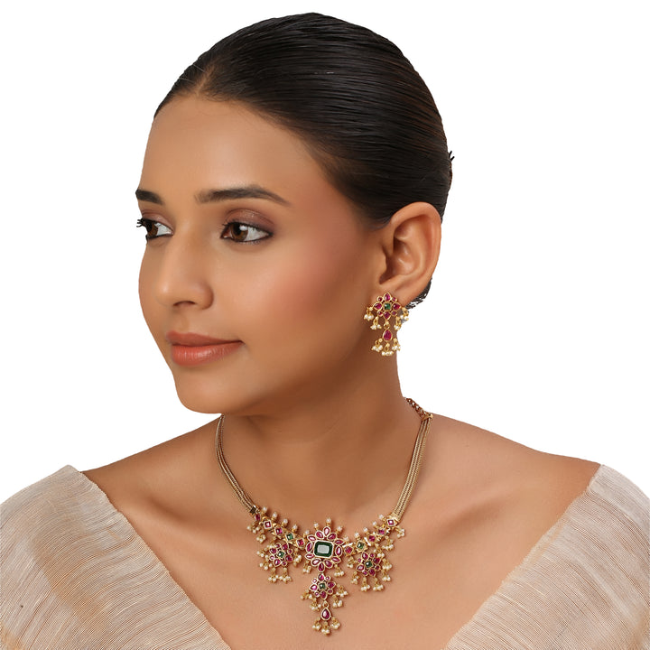 22k Gold Plated Kanchan Sharada Necklace Set