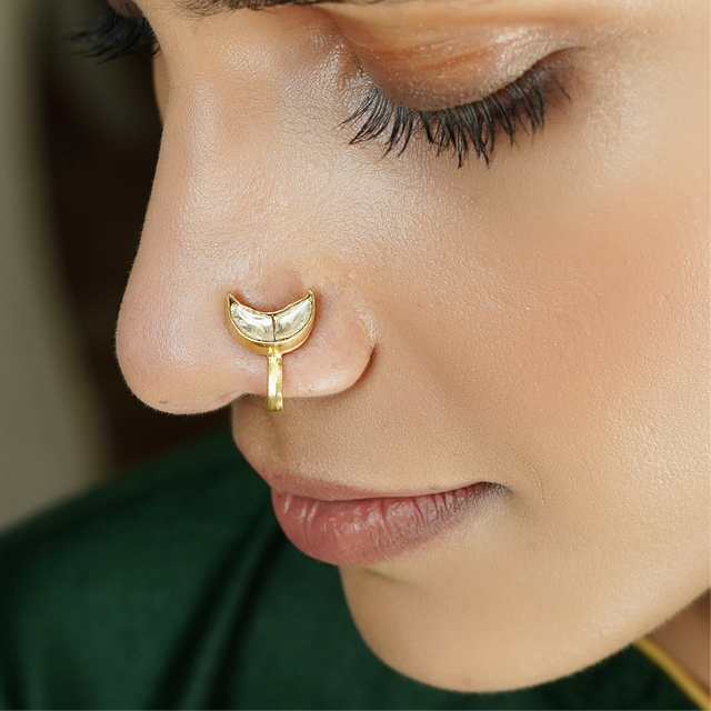 22k Gold Plated Small Chand NosePin (Clip On)