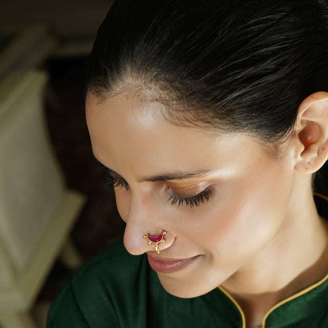 22k Gold Plated Pink Chand Nosepin (Clip On)
