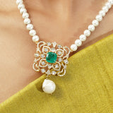 Gemstone Square 22k Gold Plated Pendant Set