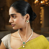 Gemstone Square 22k Gold Plated Pendant Set