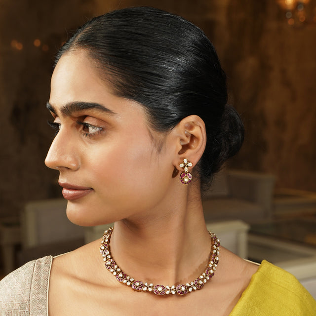 Gemstone Dhruvi 22k Gold Plated Necklace Set