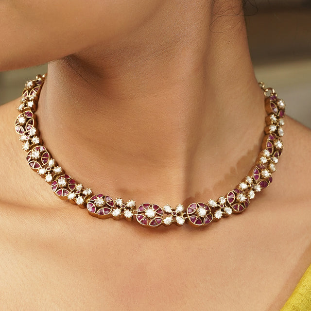 Gemstone Dhruvi 22k Gold Plated Necklace Set