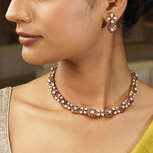 Gemstone Dhruvi 22k Gold Plated Necklace Set