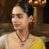 Gemstone Green Onyx 22k Gold Plated Pendant Set