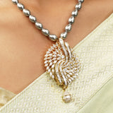 Gemstone Haarika 22k Gold Plated Pendant Set