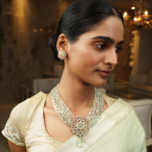 Gemstone Jhalak 22k Gold Plated Pendant Set