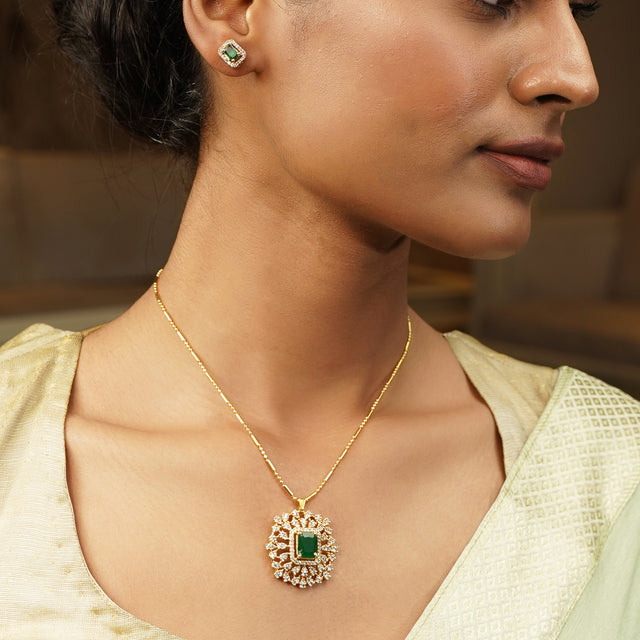 Gemstone Kaishori 22k Gold Plated Pendant Set