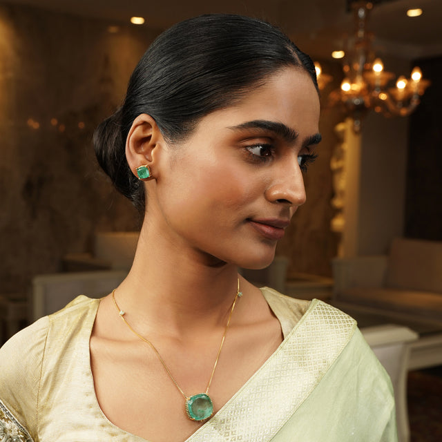 Gemstone Kajri 22k Gold Plated Pendant Set