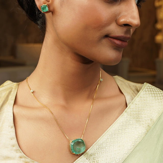 Gemstone Kajri 22k Gold Plated Pendant Set