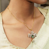 Gemstone Kalindi 22k Gold Plated Pendant Set