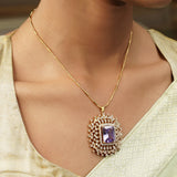 Gemstone Kanchana 22k Gold Plated Pendant Set