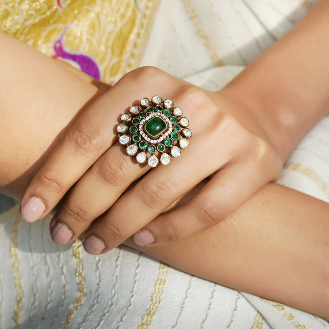 Sankranti Flower Polki Ring