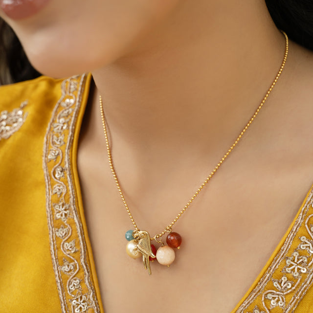 Sparsh 22k Gold Plated Fresh Water Pearl, Rose Quartz, Ruby Pendant