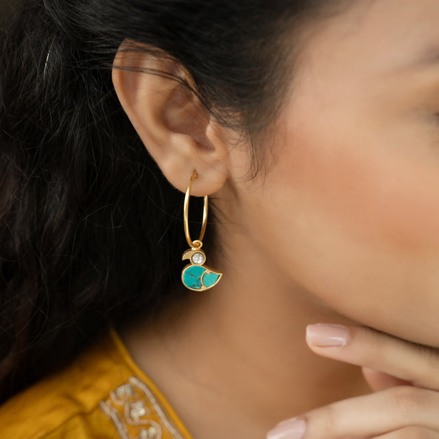 Sparsh 22k Gold Plated Turquoise Hoops