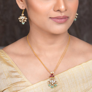 22k Gold Plated Amolya Jhumira Pendant Set