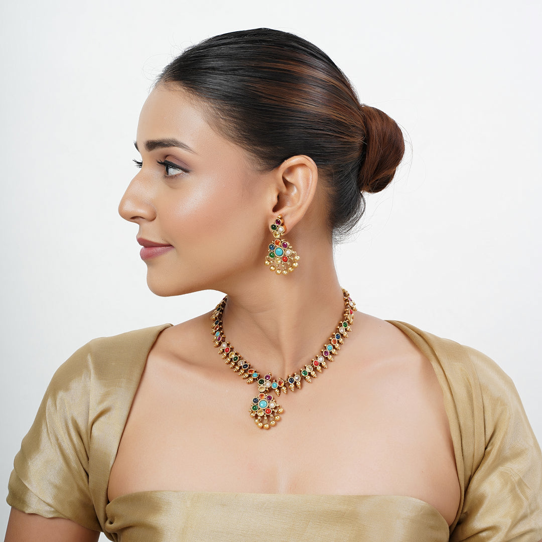 22k Gold Plated Tarini Bandhani Necklace set